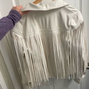 Fringe off white faux leather jacket medium